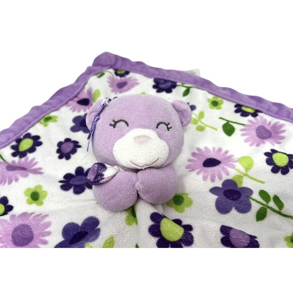 Carters Purple Bear Floral Security Blanket Baby Lovey 13x13 Inches Blankie - Picture 5 of 15